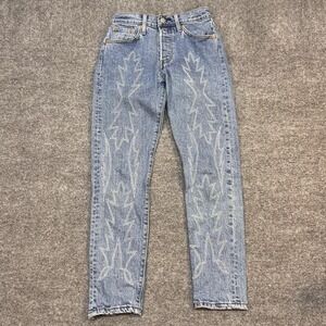 Levi's 501 Straight Jeans Womens 25x28 Blue Wash High Rise Patterned Design